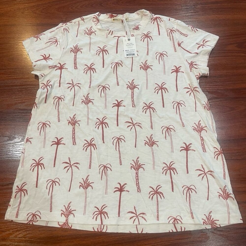 MARINE LAYER SWING CREW TEE WHITE PALM PRINT SZ MEDIUM